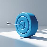 Target with arrow struck in the center during sunlight reflection on a smooth surface photo