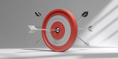 Target with arrows embedded, showcasing precision and focus in a minimalist setting for a contemporary art concept photo