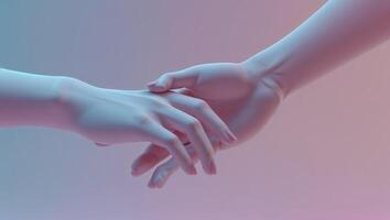 Hands reaching out to each other in a soft gradient light setting, symbolizing connection and unity photo