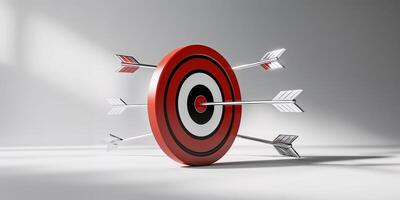 Archery target with arrows embedded, showcasing precision in a well-lit studio environment photo