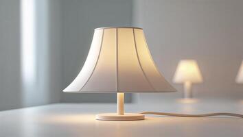 Softly illuminated lamp on a minimalist table in a calm indoor setting during the evening hours photo