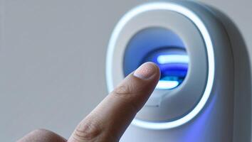 High-tech fingerprint scanner being used for secure access in modern environment photo