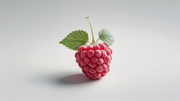Fresh raspberry with green leaves placed on a simple background, showcasing vibrant color and texture photo