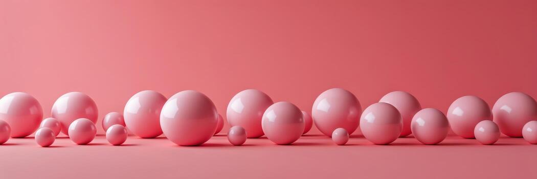 varios tamaños de lustroso rosado esferas arreglado en un suave superficie con un pareo fondo en un minimalista monitor foto