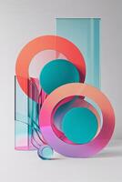 Colorful abstract geometric shapes stacked in an artistic display in a modern setting photo