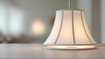 Elegant white table lamp illuminating a cozy room with soft light and modern design photo