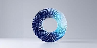 Sculptural design featuring a blue and white dotted circular form on a minimalist background in a modern setting photo
