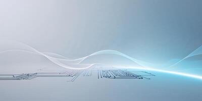 Modern abstract design showcasing flowing lines and digital circuitry in a soft blue color palette photo