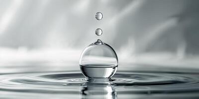 Delicate water droplet creates ripples on a calm surface in a serene environment photo