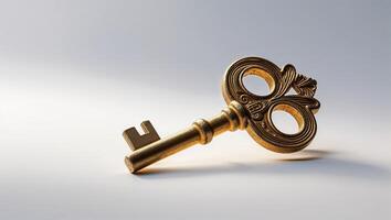 Elegant vintage key resting on a smooth surface showcasing intricate design and craftsmanship photo