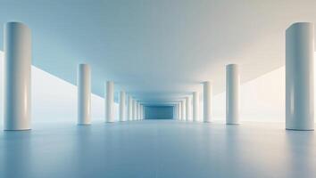 Minimalist architectural interior with smooth pillars and expansive light in a contemporary space photo