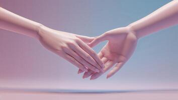 Two hands reaching out to each other in a soft, colorful background during a moment of connection and unity photo