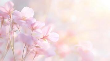 Beautiful pink cherry blossoms blooming in spring sunlight create a serene atmosphere in a tranquil garden setting photo