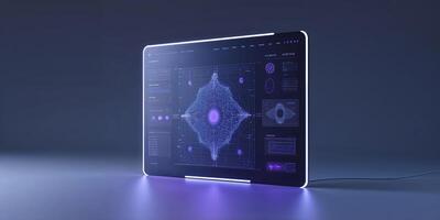 Interactive holographic display showcasing detailed data visualization and modern technology concepts in a dark environment photo