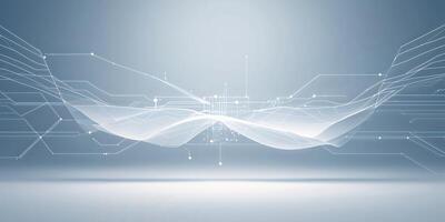 Abstract representation of digital connections and data flow in a futuristic setting illuminated by soft blue light photo