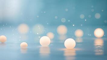 Soft glowing orbs create a magical ambiance on a serene surface at twilight photo