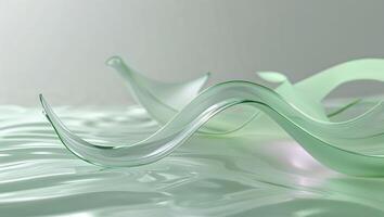 Artistic glass sculpture flowing gently over a serene water surface in soft natural light photo