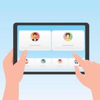 online meeting people connecting together conference remote working on tablet computer, work from home and work from anywhere vector