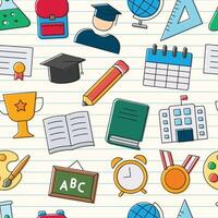Back to school seamless pattern with colorful school icons vector