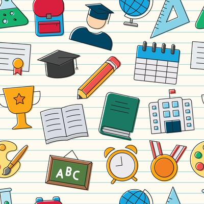 Back to school seamless pattern with colorful school icons