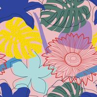 Abstract Floral seamless pattern outline with leaves. tropical background vector