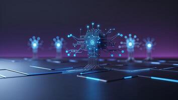 Innovative digital network trees represent advanced technology in a futuristic environment photo