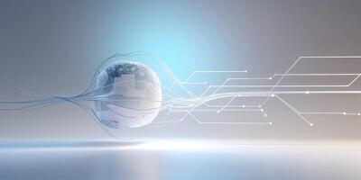 Digital globe with network connections representing technological advancement in a futuristic setting photo