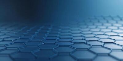 Hexagonal pattern creates a mesmerizing blue surface in a modern design setting with soft light effects enhancing depth and texture photo