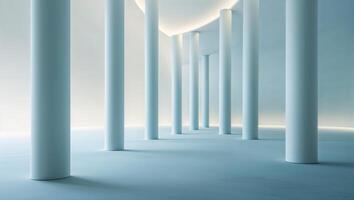 Minimalist architectural space with white columns and soft lighting in a tranquil setting photo