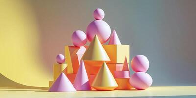 Colorful geometric shapes arranged creatively on a pastel background in a playful display of forms and colors photo