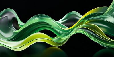 Bright green abstract waves flowing smoothly across a dark background create a dynamic, artistic expression photo