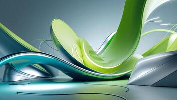 Abstract design featuring flowing shapes in green and blue tones with a futuristic vibe in a soft-lit setting photo