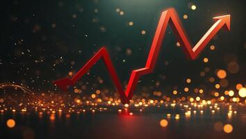 Growth trend represented by a red arrow against a backdrop of shimmering lights photo