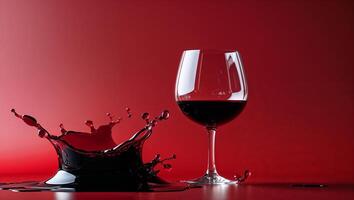 Red wine glass splashes on a vibrant backdrop during an elegant dining experience in a cozy setting photo