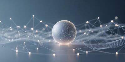 Glowing spherical object amidst abstract network of light points in a futuristic setting photo