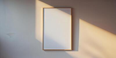 Minimalist wall frame illuminated by soft morning light in a quiet room setting photo