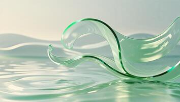 Glass shapes float gracefully on the surface of tranquil water in a serene, softly lit environment photo