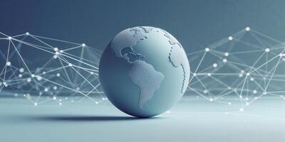 Modern 3D globe surrounded by digital connections representing global communication and data sharing in a technology-driven environment photo