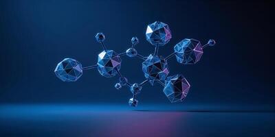 Abstract molecular structure is surrounded by a blue neon glow in a modern, artistic display photo