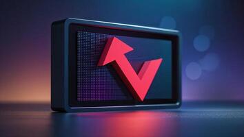 Digital display with a red upward arrow symbolizing growth and progress in a modern technology setting photo