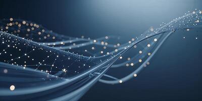 Dynamic flow of light particles creating an abstract visual in a dark blue background photo