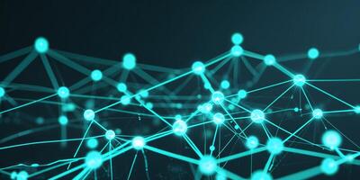 Digital network visualization showcasing interconnected nodes and lines in a vibrant turquoise hue, illustrating technology and data flow photo