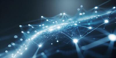 Modern digital network connecting various points of light across a dark background photo