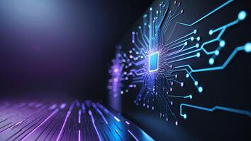 Exploring the intricate design of a computer circuit board with glowing connections and vibrant colors photo
