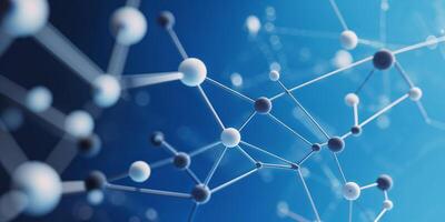 Molecular structures connect in a vivid blue background showcasing science and innovation photo