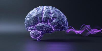 3D digital representation of a brain with glowing circuits displaying neural connections and waves photo