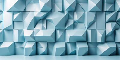3D geometric wall design featuring angular shapes and a soothing blue hue in a contemporary setting photo