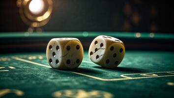Exciting game night with rolled dice on a green felt table at a casino during evening hours photo