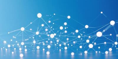 Digital network connections represented by nodes and lines on a blue background during a technology-focused visual presentation photo