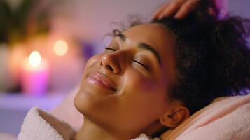 Relaxation and rejuvenation session in a tranquil spa setting during the evening photo